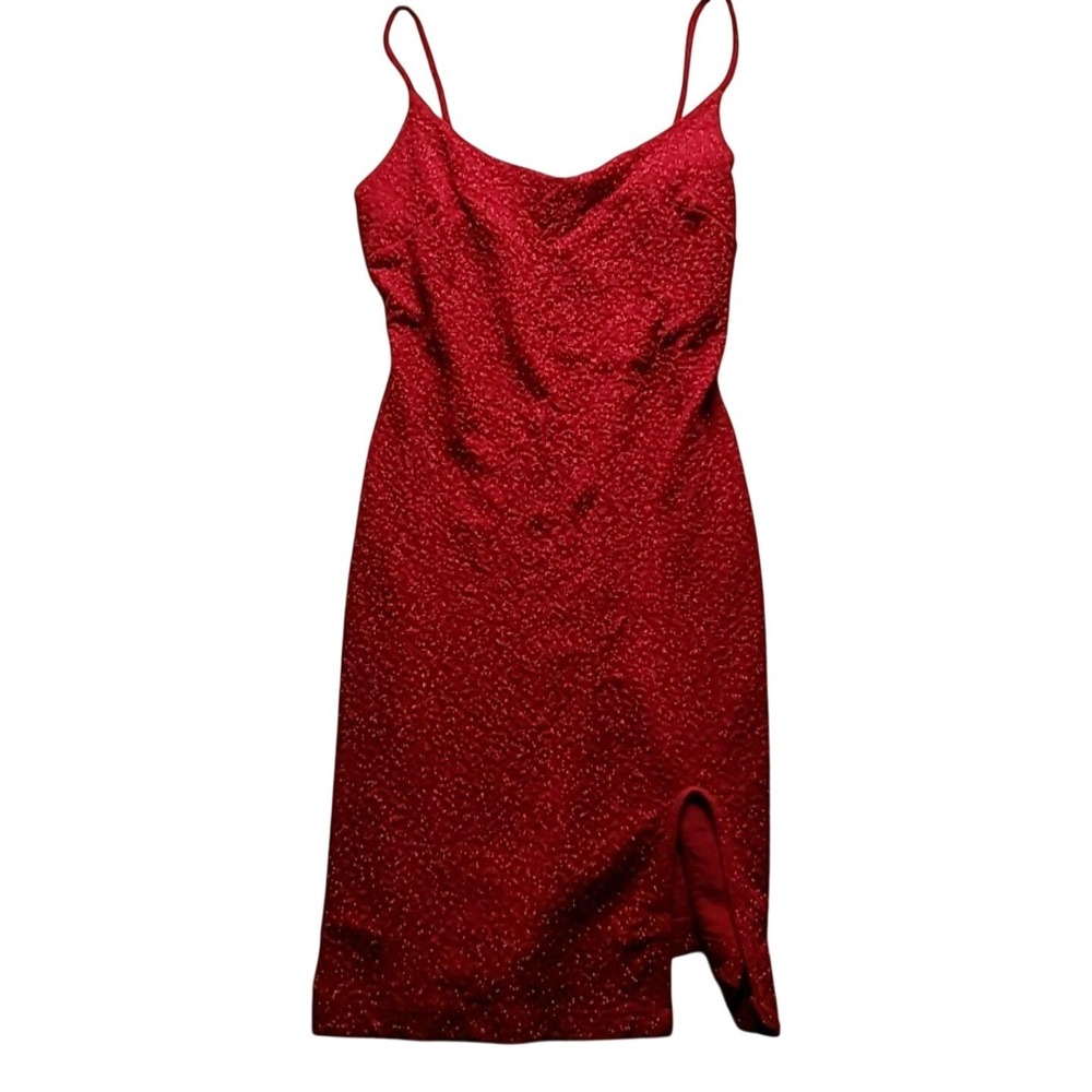 Windsor Dress Juniors Medium Red Glitter Sleeveless Cowl Neck Bodycon Short